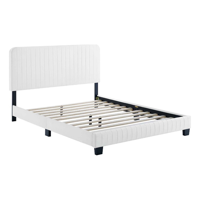 Modway Celine Channel Tufted Performance Velvet Full Platform Bed in White