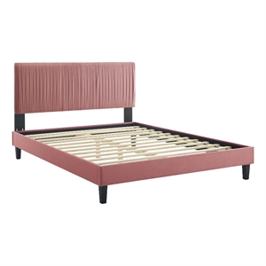 modway peyton modern performance velvet queen platform bed in dusty rose pink