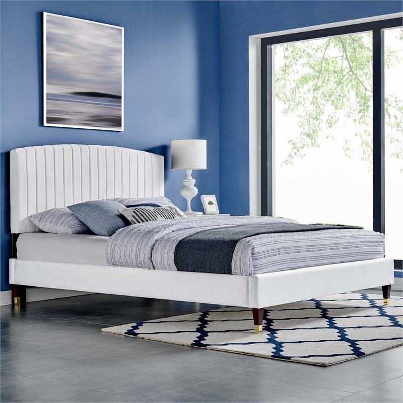Modway Alessi Modern Performance Velvet Queen Platform Bed in White