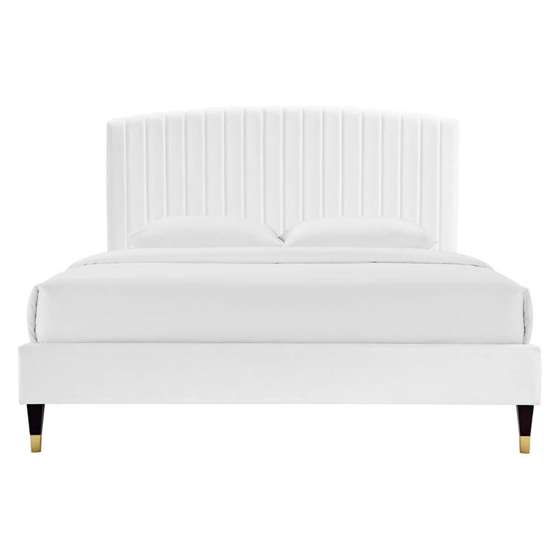 Modway Alessi Modern Performance Velvet Queen Platform Bed in White