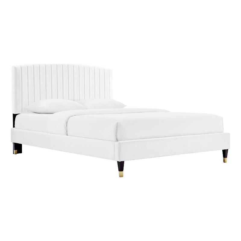 Modway Alessi Modern Performance Velvet Queen Platform Bed in White