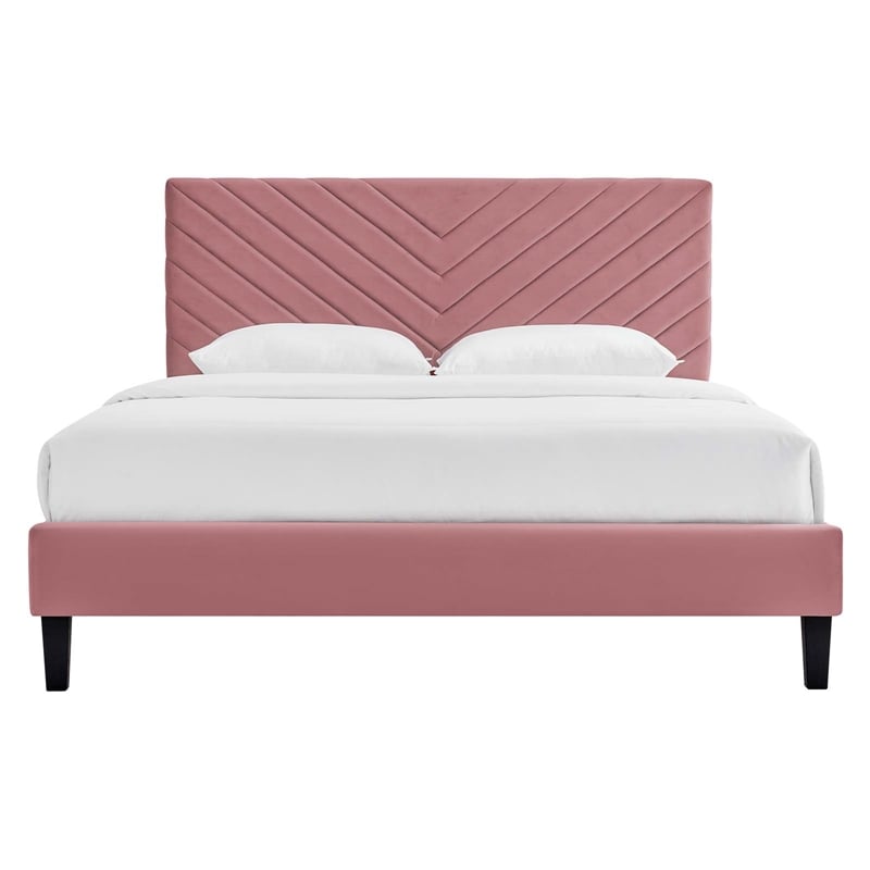 Modway Roxanne Modern Performance Velvet Queen Platform Bed in Dusty Rose