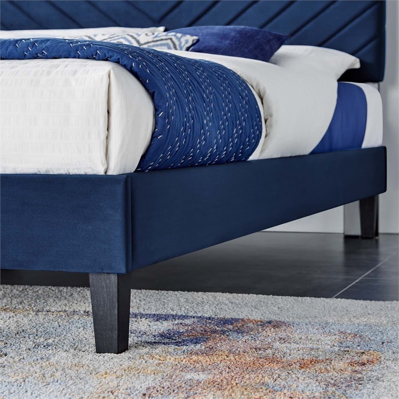 Modway Roxanne Performance Velvet Queen Platform Bed in Navy