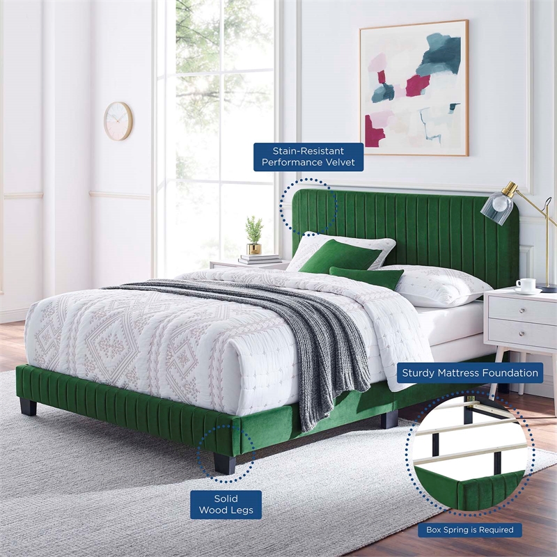 Modway Celine Channel Tufted Performance Velvet King Bed in Emerald Green
