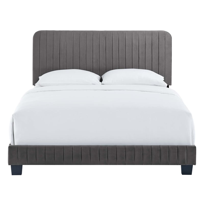 Modway Celine Channel Tufted Performance Velvet King Bed in Gray
