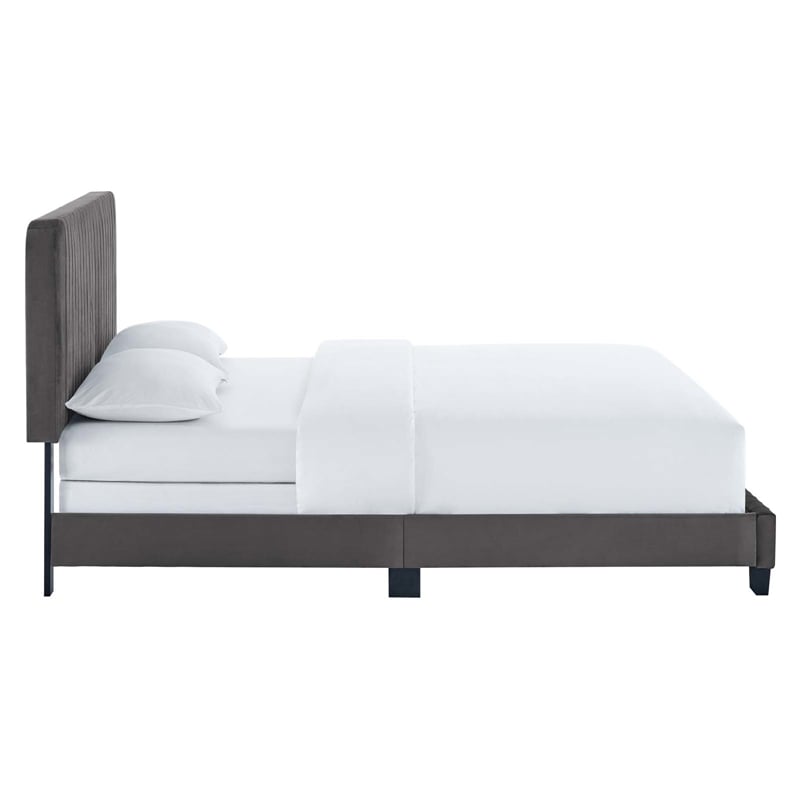 Modway Celine Channel Tufted Performance Velvet King Bed in Gray