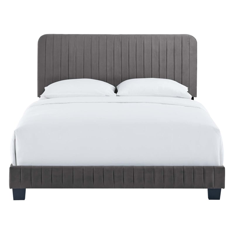Modway Celine Channel Tufted Performance Velvet Twin Platform Bed in Gray