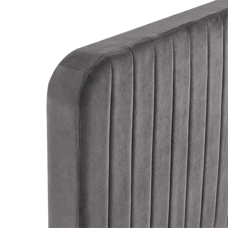 Modway Celine Channel Tufted Performance Velvet Twin Platform Bed in Gray