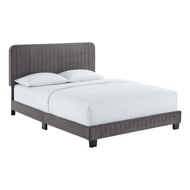 Modway Celine Channel Tufted Performance Velvet Twin Platform Bed in Gray