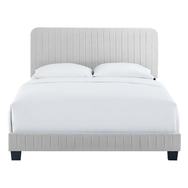 Modway Celine Channel Tufted Performance Velvet Twin Platform Bed in Light Gray