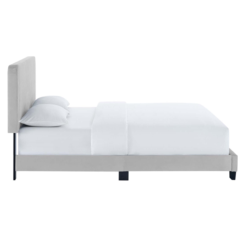 Modway Celine Channel Tufted Performance Velvet Twin Platform Bed in Light Gray