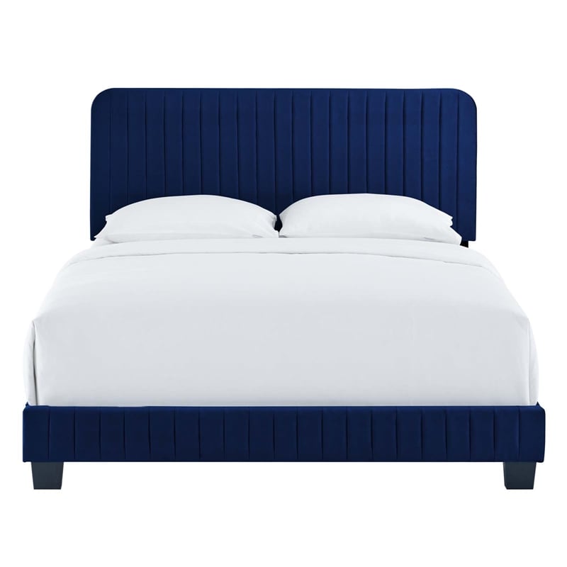 Modway Celine Channel Tufted Performance Velvet Twin Platform Bed in Navy