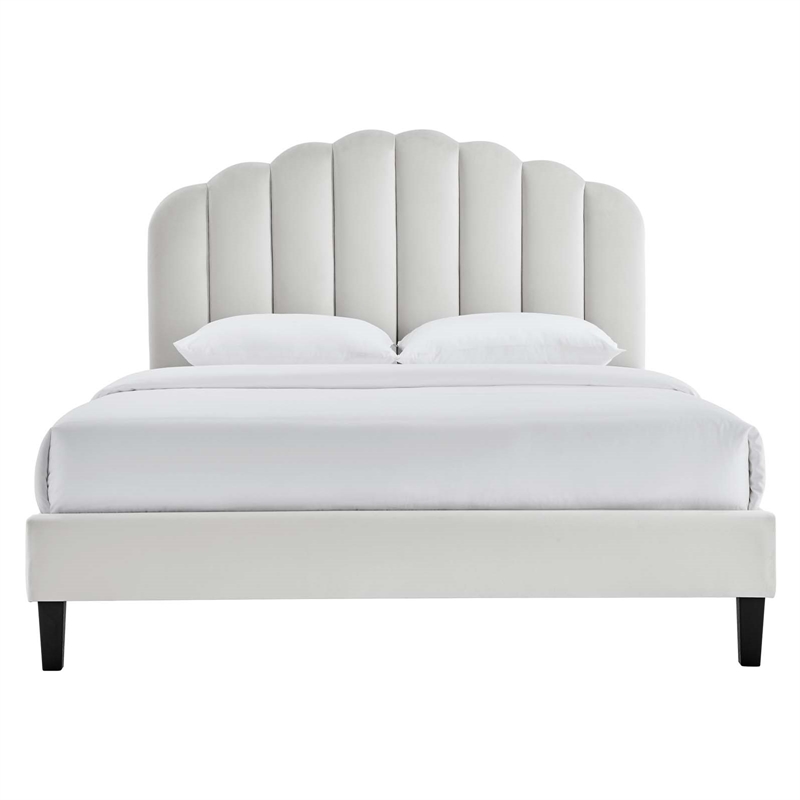 Modway Daisy Modern Performance Velvet Queen Platform Bed in Light Gray