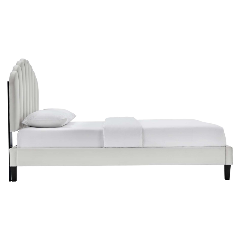 Modway Daisy Modern Performance Velvet Queen Platform Bed in Light Gray