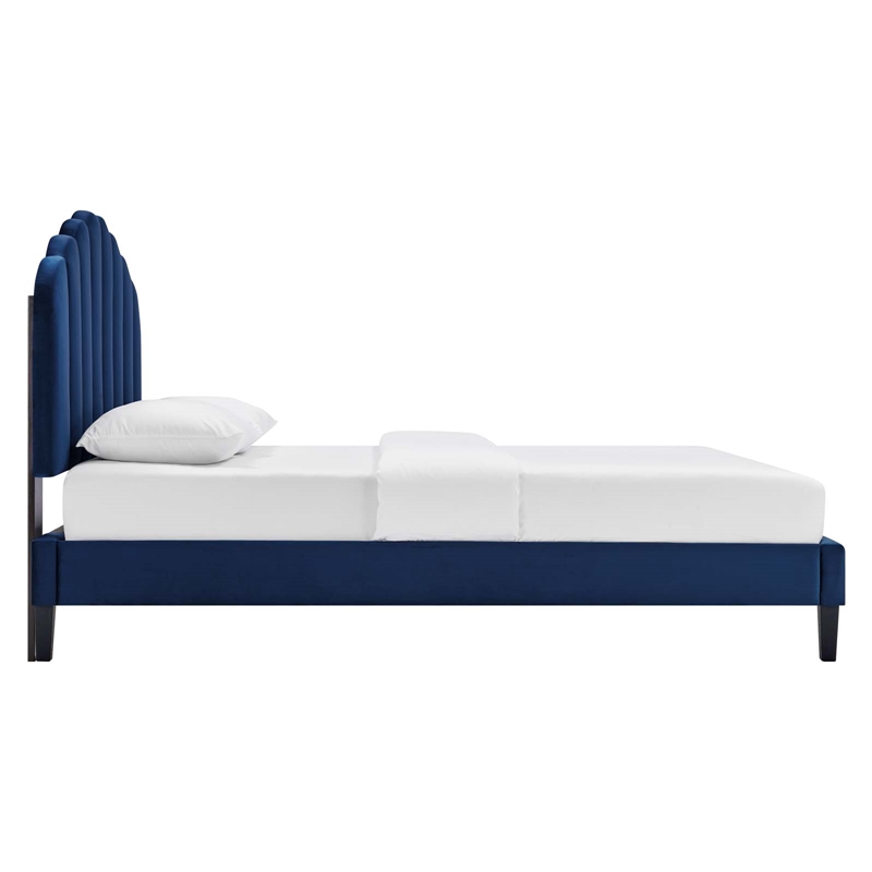 Modway Daisy Modern Performance Velvet Queen Platform Bed in Navy