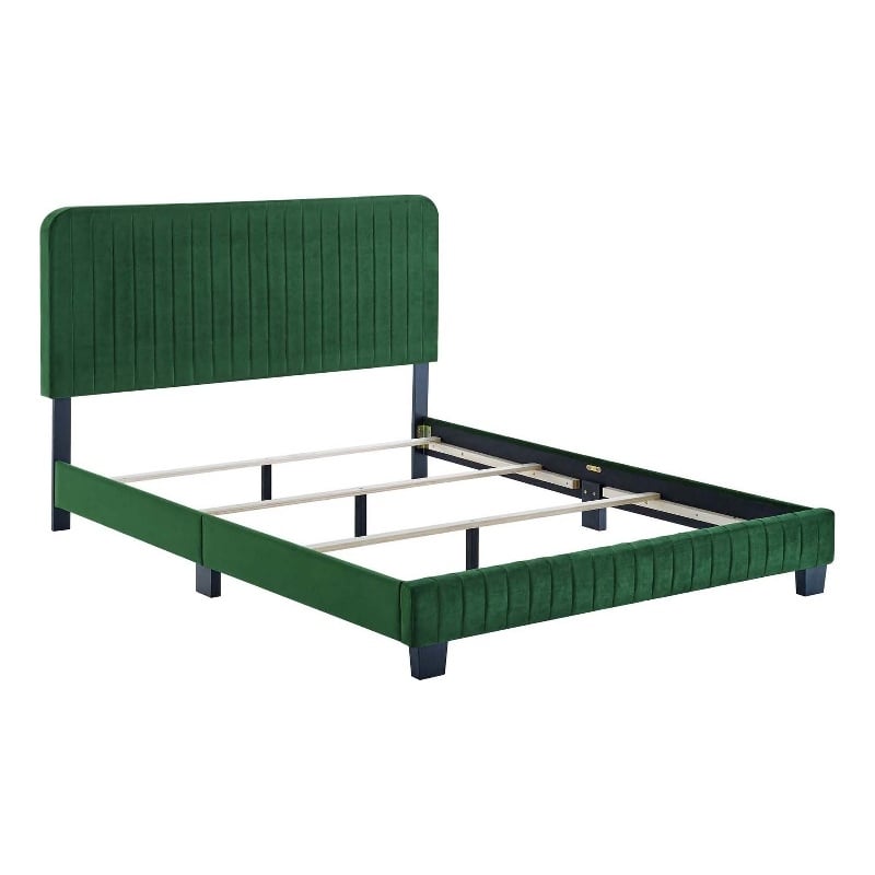 Modway Celine Channel Tufted Performance Velvet Full Bed in Emerald Green