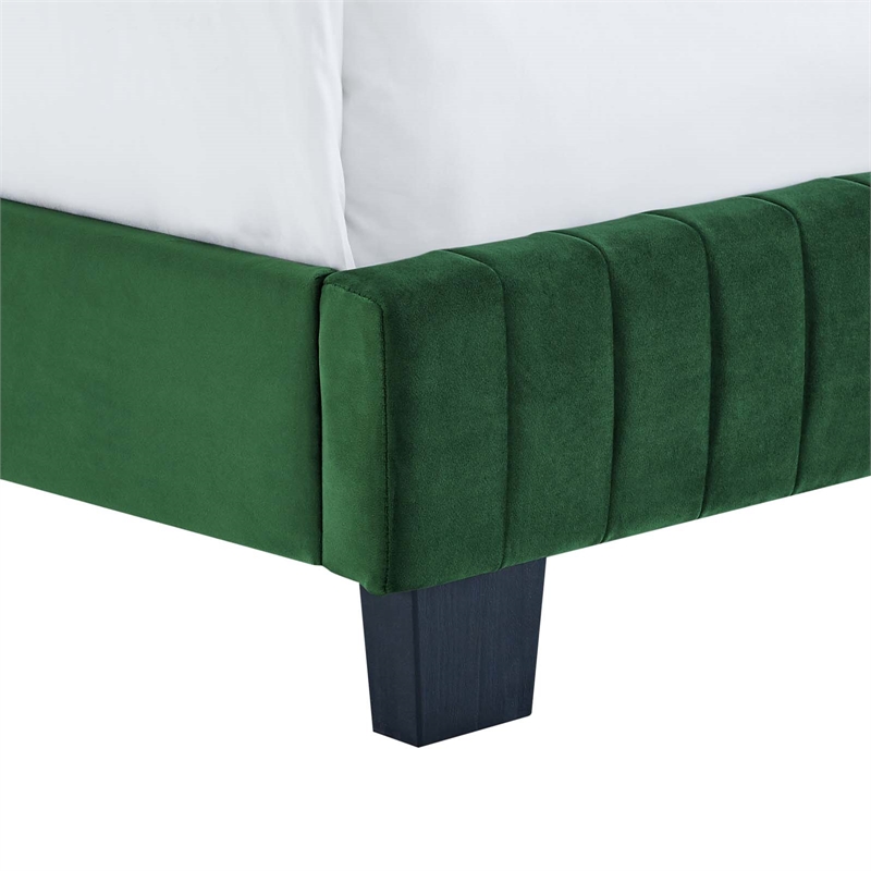 Modway Celine Channel Tufted Performance Velvet Full Bed in Emerald Green