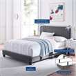 Modway Celine Channel Tufted Performance Velvet Full Bed in Gray
