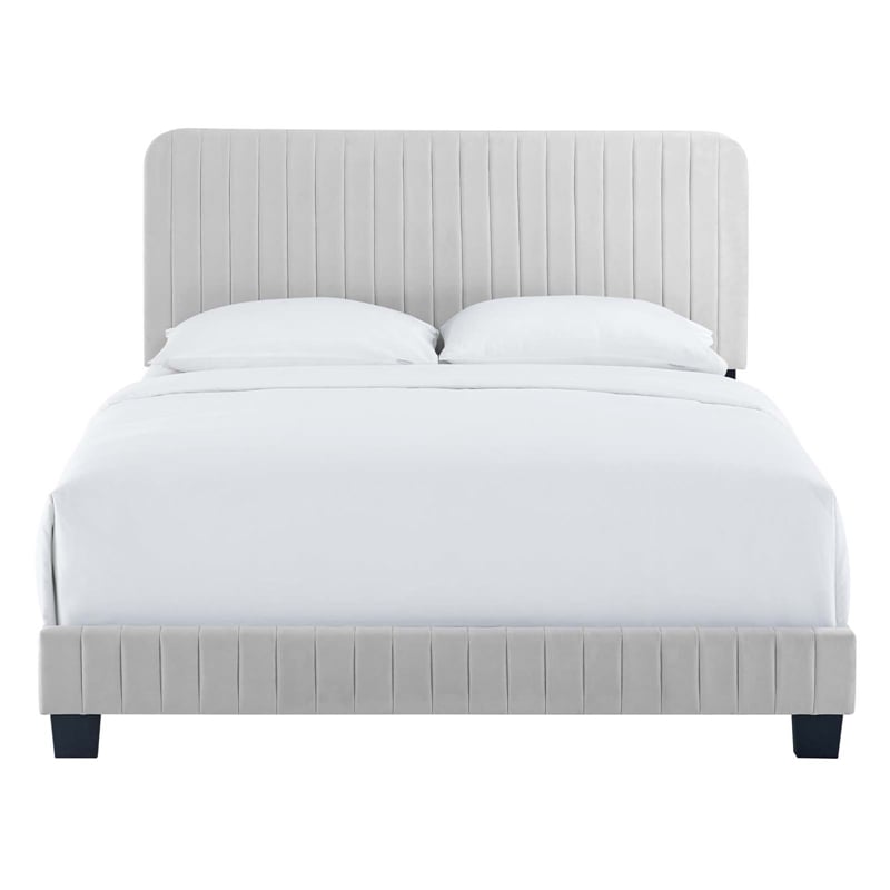 Modway Celine Channel Tufted Performance Velvet Full Bed in Light Gray
