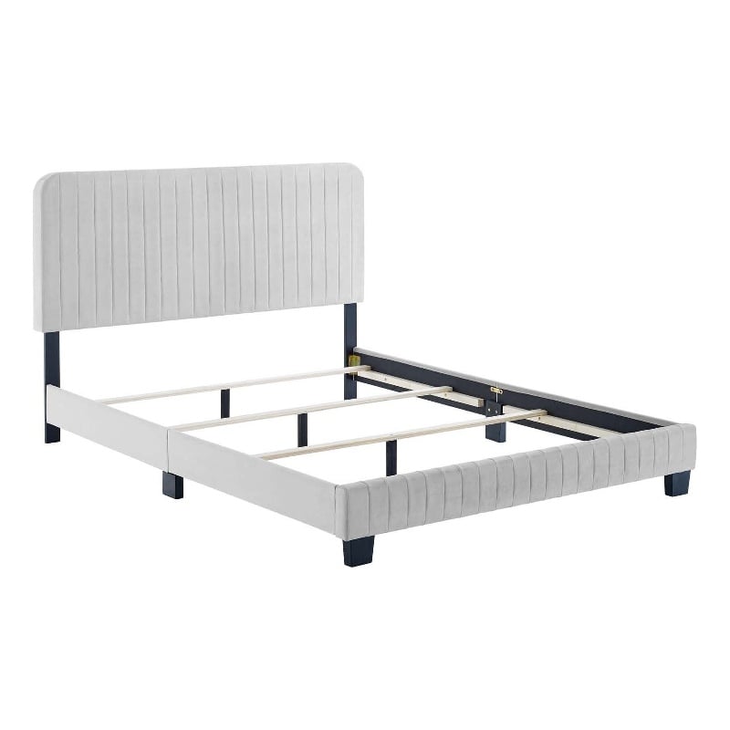 Modway Celine Channel Tufted Performance Velvet Full Bed in Light Gray