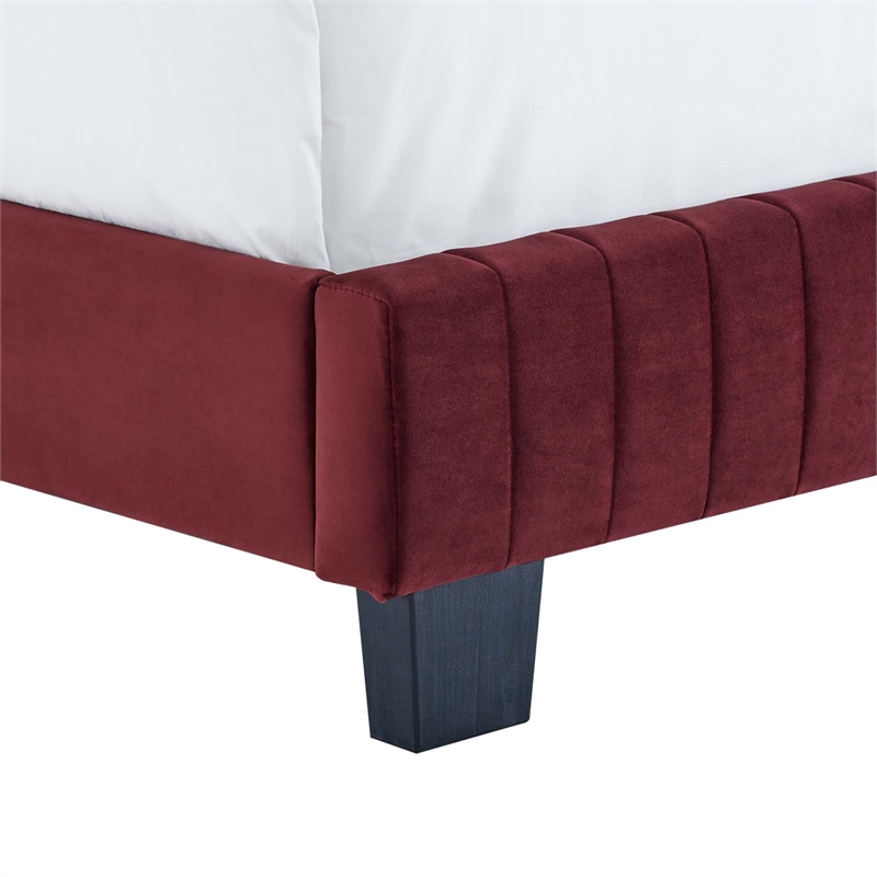 Modway Celine Channel Tufted Performance Velvet Full Bed in Maroon Red