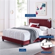 Modway Celine Channel Tufted Performance Velvet Full Bed in Maroon Red