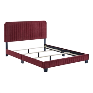 Modway Celine Channel Tufted Performance Velvet Full Bed in Maroon Red