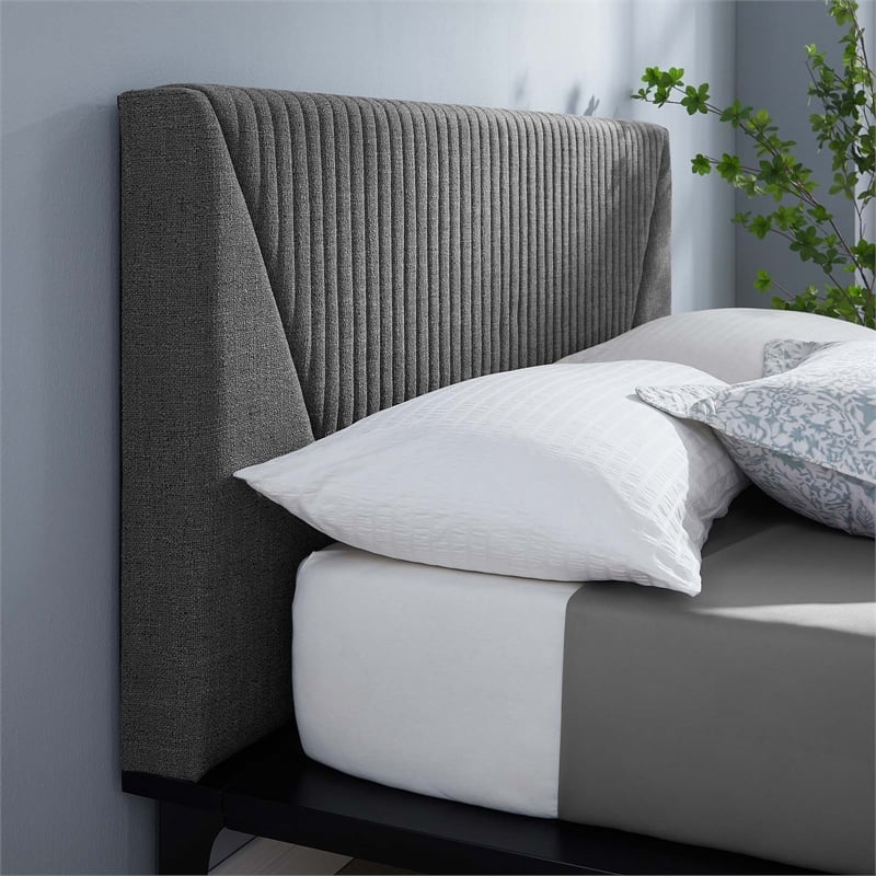 Modway Dakota Upholstered Polyester Fabric Queen Platform Bed in Black/Gray
