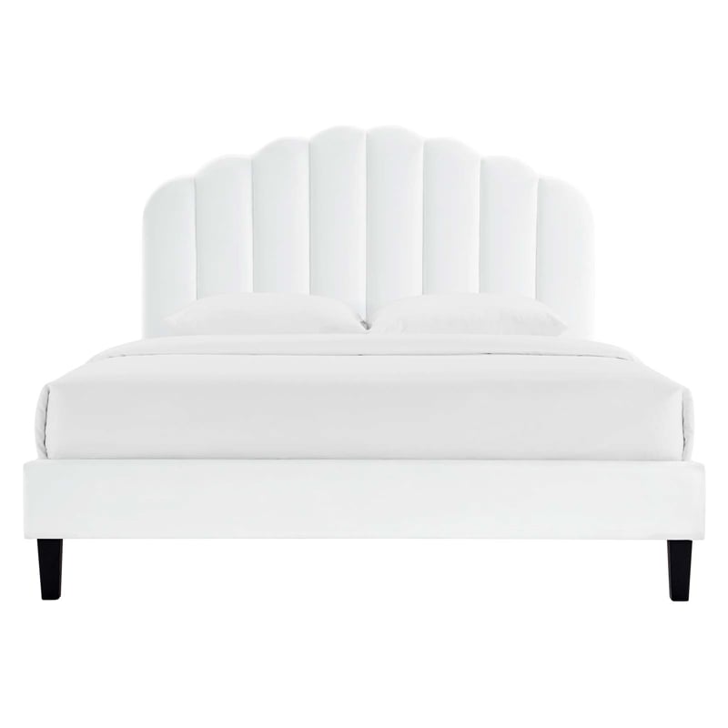Modway Daisy Modern Performance Velvet Queen Platform Bed in White