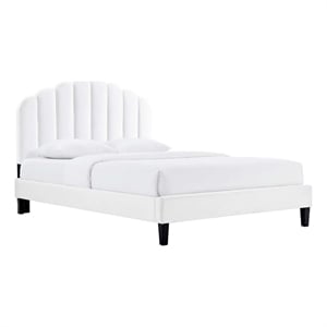 Modway Daisy Modern Performance Velvet Queen Platform Bed in White