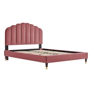 Modway Daisy Modern Performance Velvet Queen Platform Bed in Dusty Rose