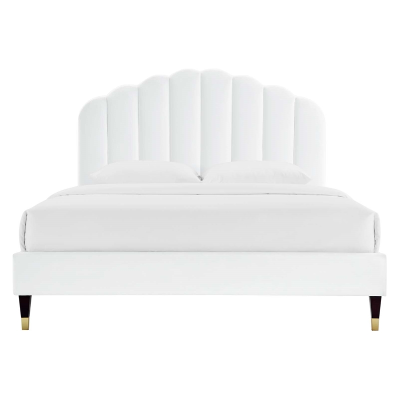 Modway Daisy Modern Performance Velvet Queen Platform Bed in White