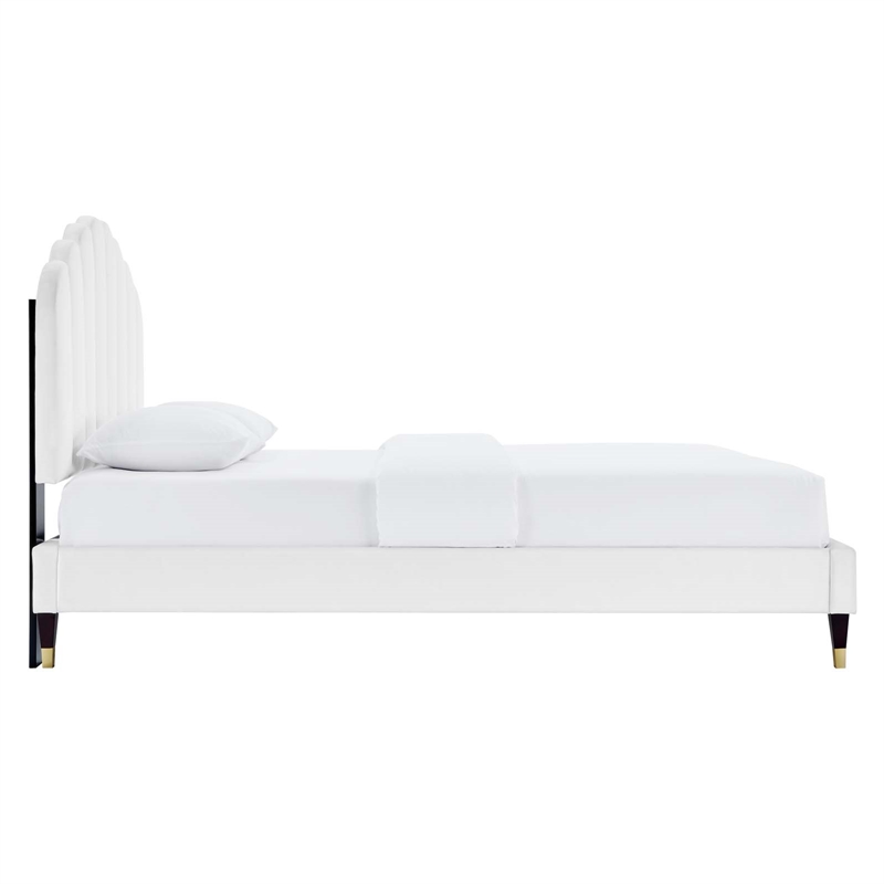 Modway Daisy Modern Performance Velvet Queen Platform Bed in White
