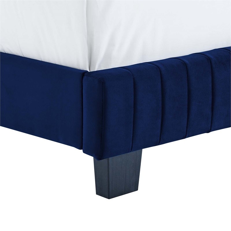 Modway Celine Channel Tufted Performance Velvet Twin Bed in Navy