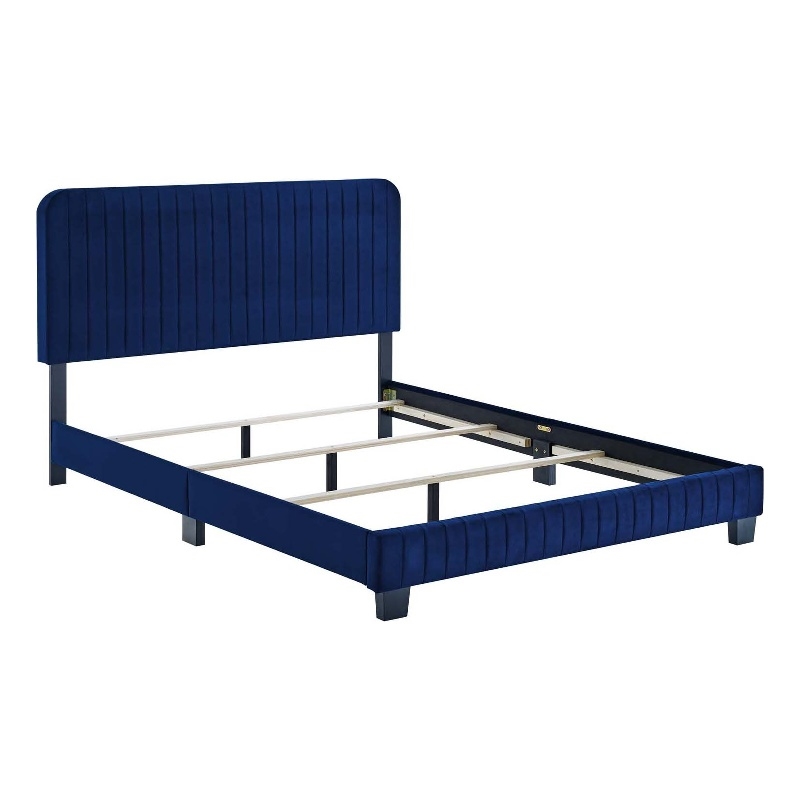Modway Celine Channel Tufted Performance Velvet Twin Bed in Navy