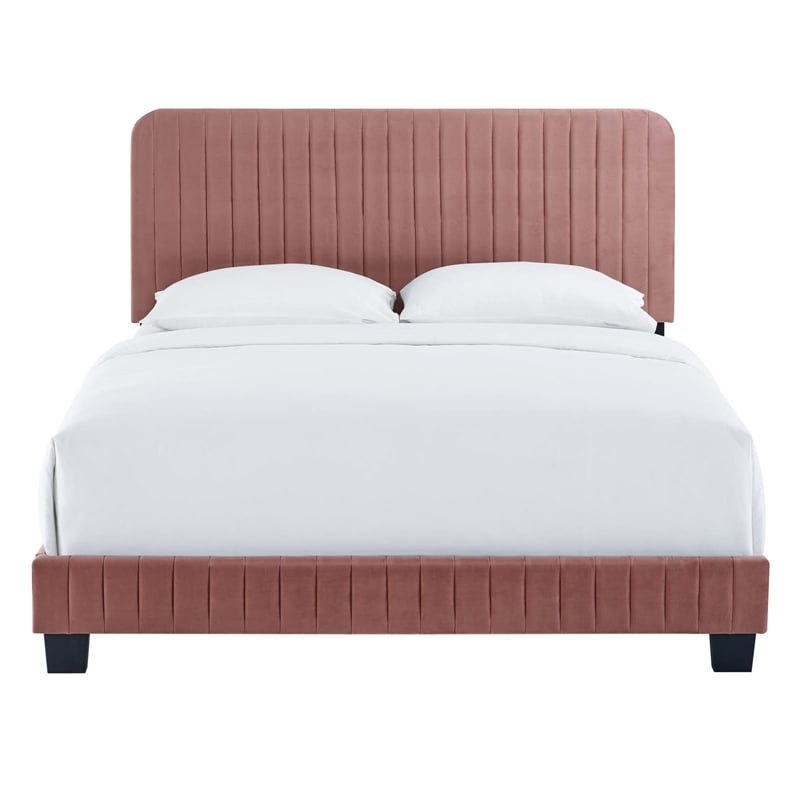Modway Celine Channel Tufted Performance Velvet King Platform Bed in Dusty Rose
