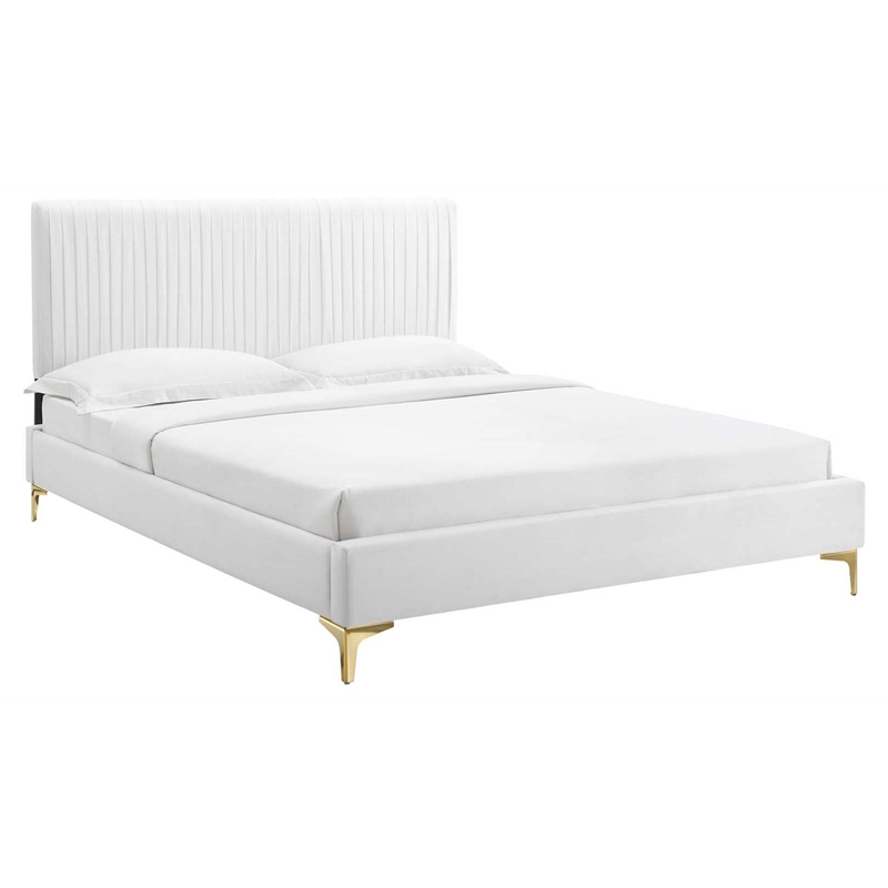 Modway Peyton Modern Performance Velvet Queen Platform Bed - White