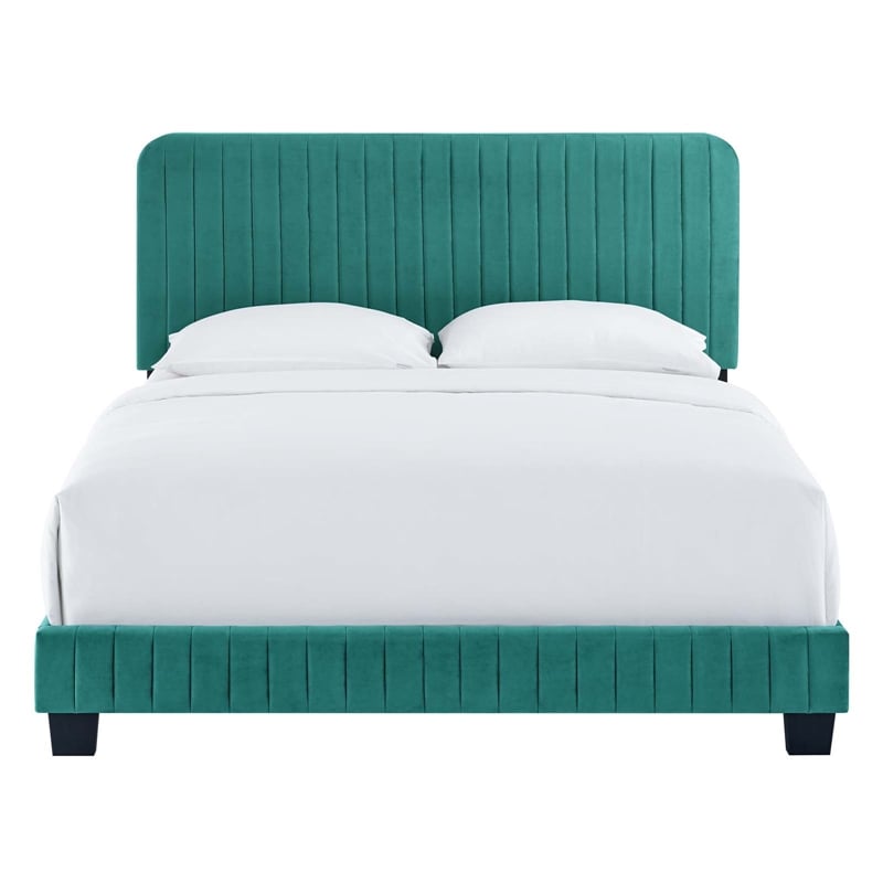 Modway Celine Channel Tufted Performance Velvet King Bed in Teal Green