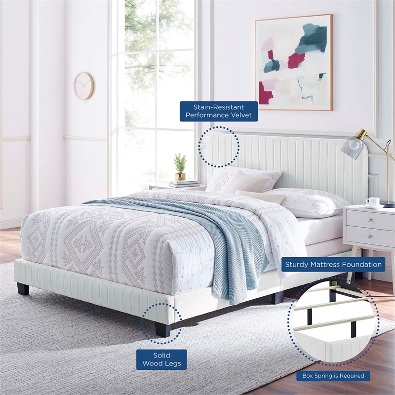 Modway Celine Channel Tufted Performance Velvet King Bed in White