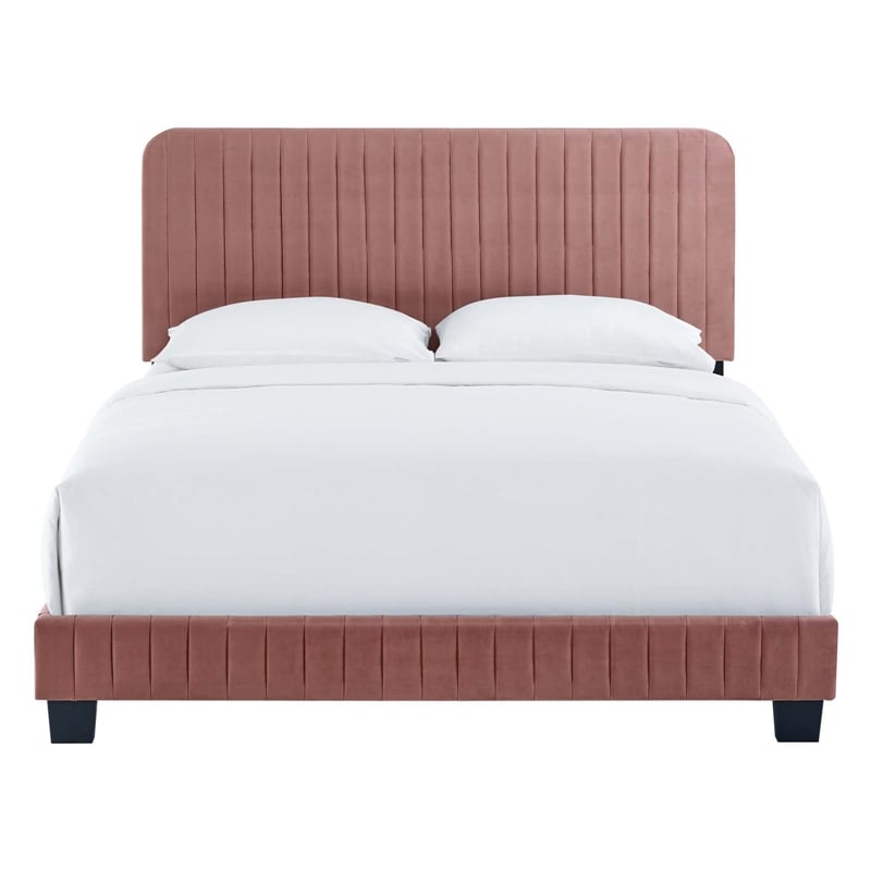 Modway Celine Channel Tufted Performance Velvet Queen Bed in Dusty Rose