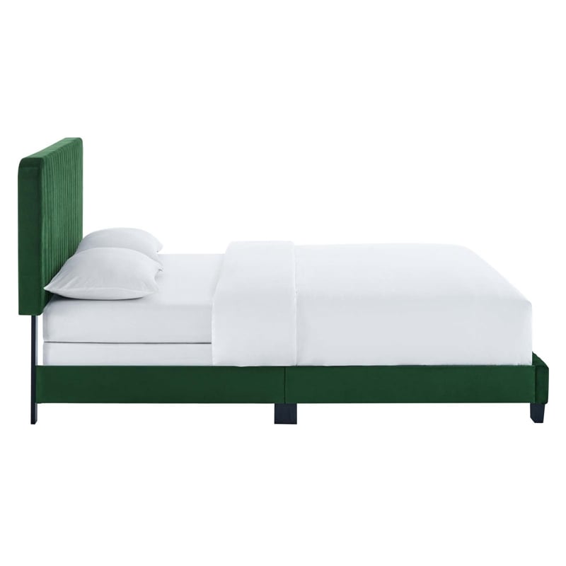 Modway Celine Channel Tufted Performance Velvet Queen Bed in Emerald Green