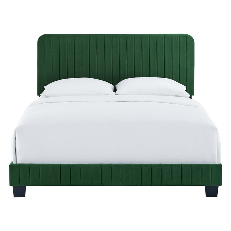 Modway Celine Channel Tufted Performance Velvet Queen Bed in Emerald Green