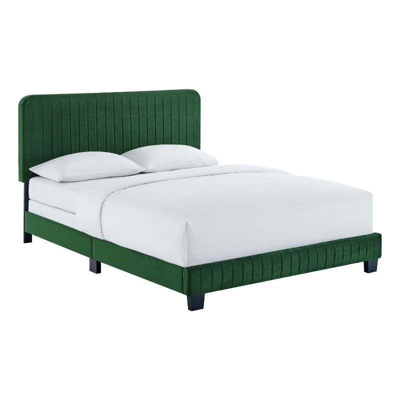 Modway Celine Channel Tufted Performance Velvet Queen Bed in Emerald Green