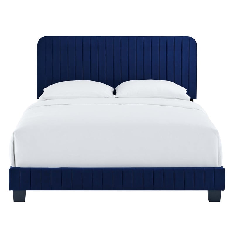Modway Celine Channel Tufted Performance Velvet Queen Bed in Navy