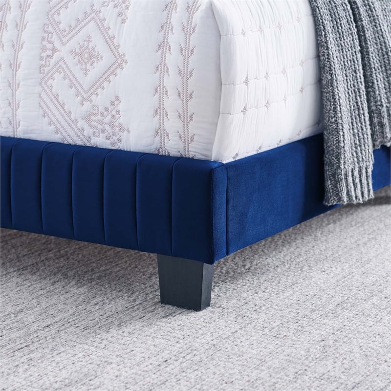 Modway Celine Channel Tufted Performance Velvet Queen Bed in Navy