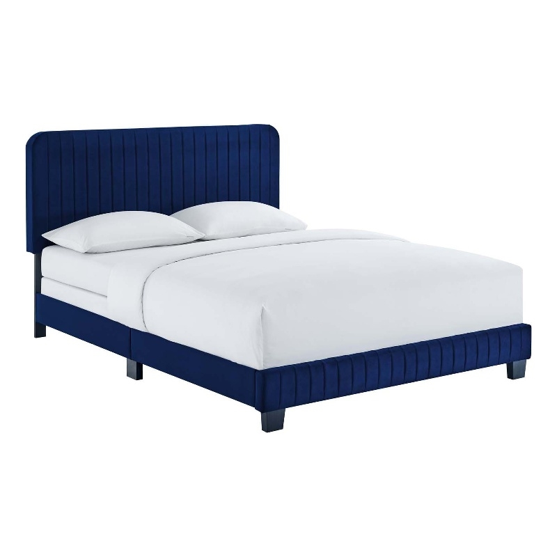Modway Celine Channel Tufted Performance Velvet Queen Bed in Navy