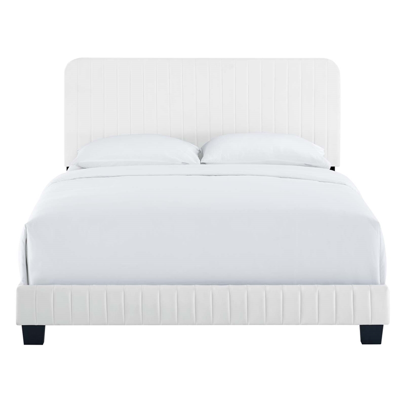 Modway Celine Channel Tufted Performance Velvet Twin Platform Bed in White