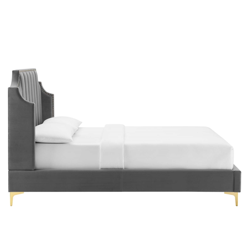 Modway Daniella Performance Velvet Queen Platform Bed in Gray
