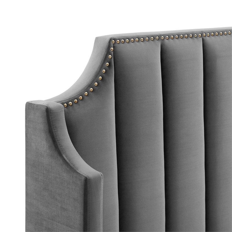 Modway Daniella Performance Velvet Queen Platform Bed in Gray