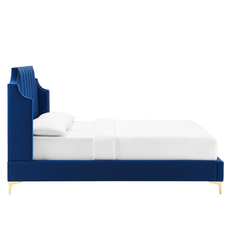 Modway Daniella Performance Velvet Queen Platform Bed in Navy